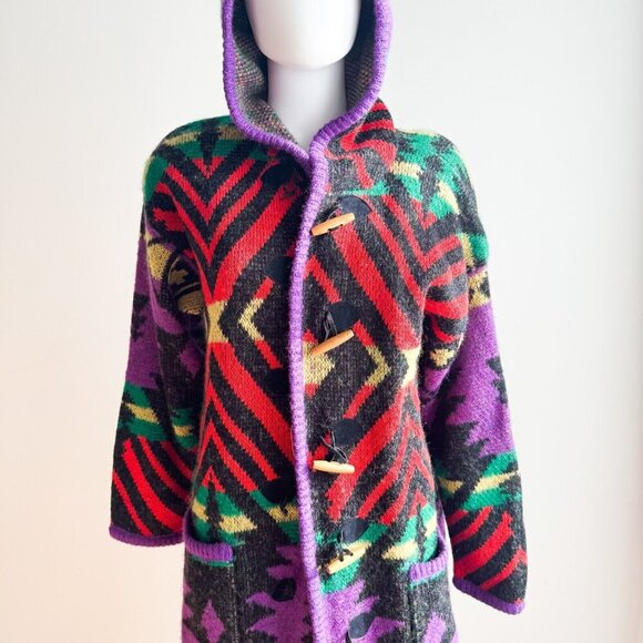 Vintage Falcon Italian Design Southwestern Print Colourful Long Cardigan S - Picture 3 of 10
